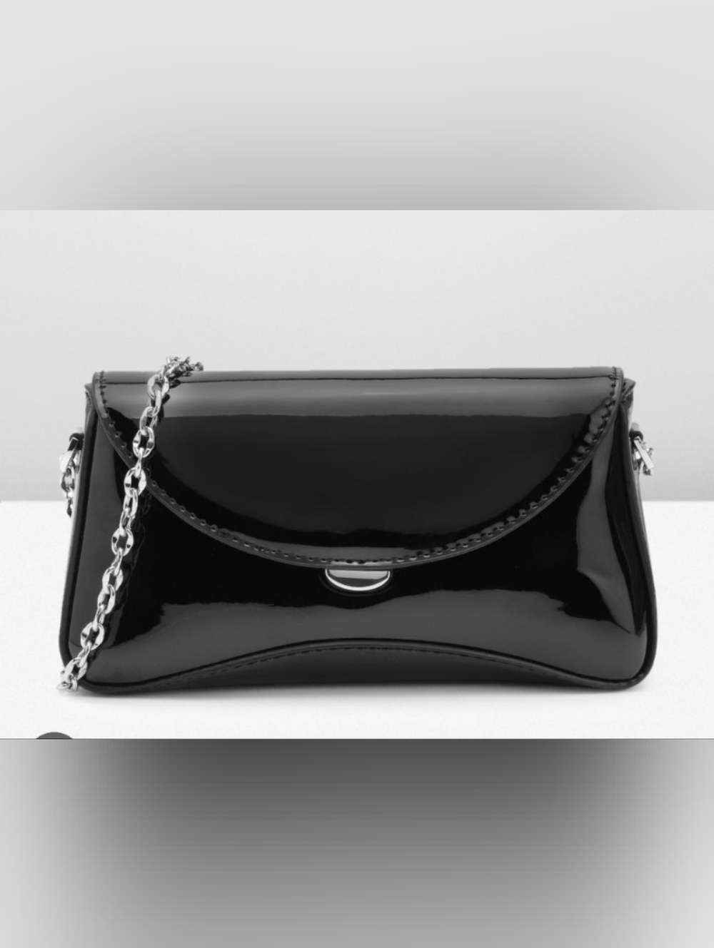 Mango Black Patent Crossbody Bag with Silver Chain